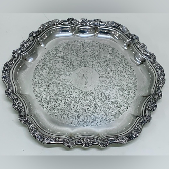 1972 Vtg International Silver Countess “D” Inscribed Ornate Wedding Platter - Picture 4 of 16